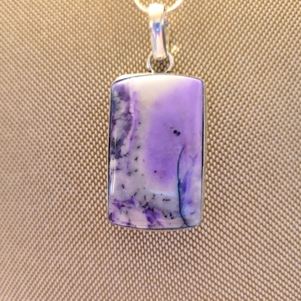 Purple Tones Dendritic Opal Gemstone 925 Silver Pendant 18" Necklace